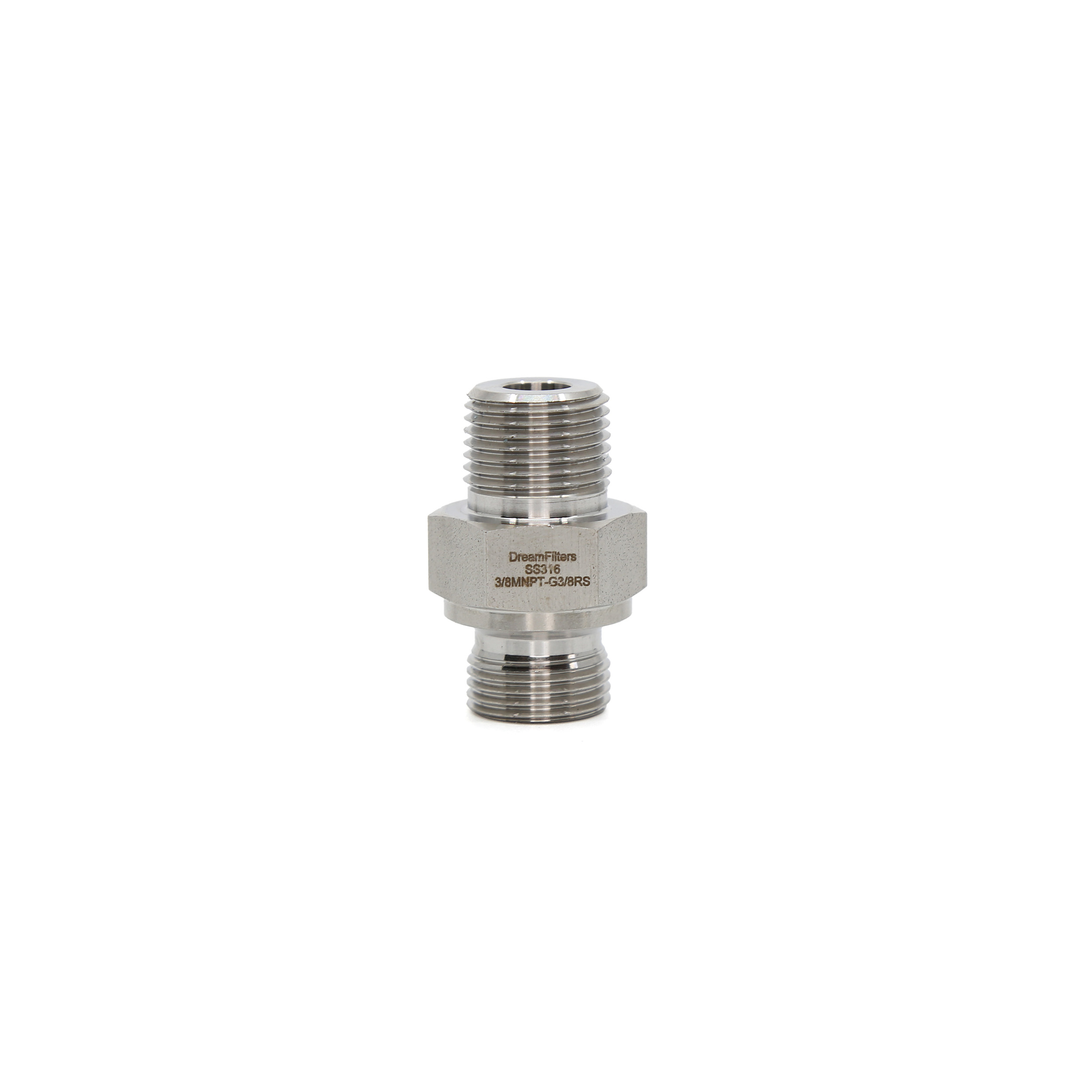 Doppelnippel 3/8 BSP - 3/8 NPT aus Edelstahl