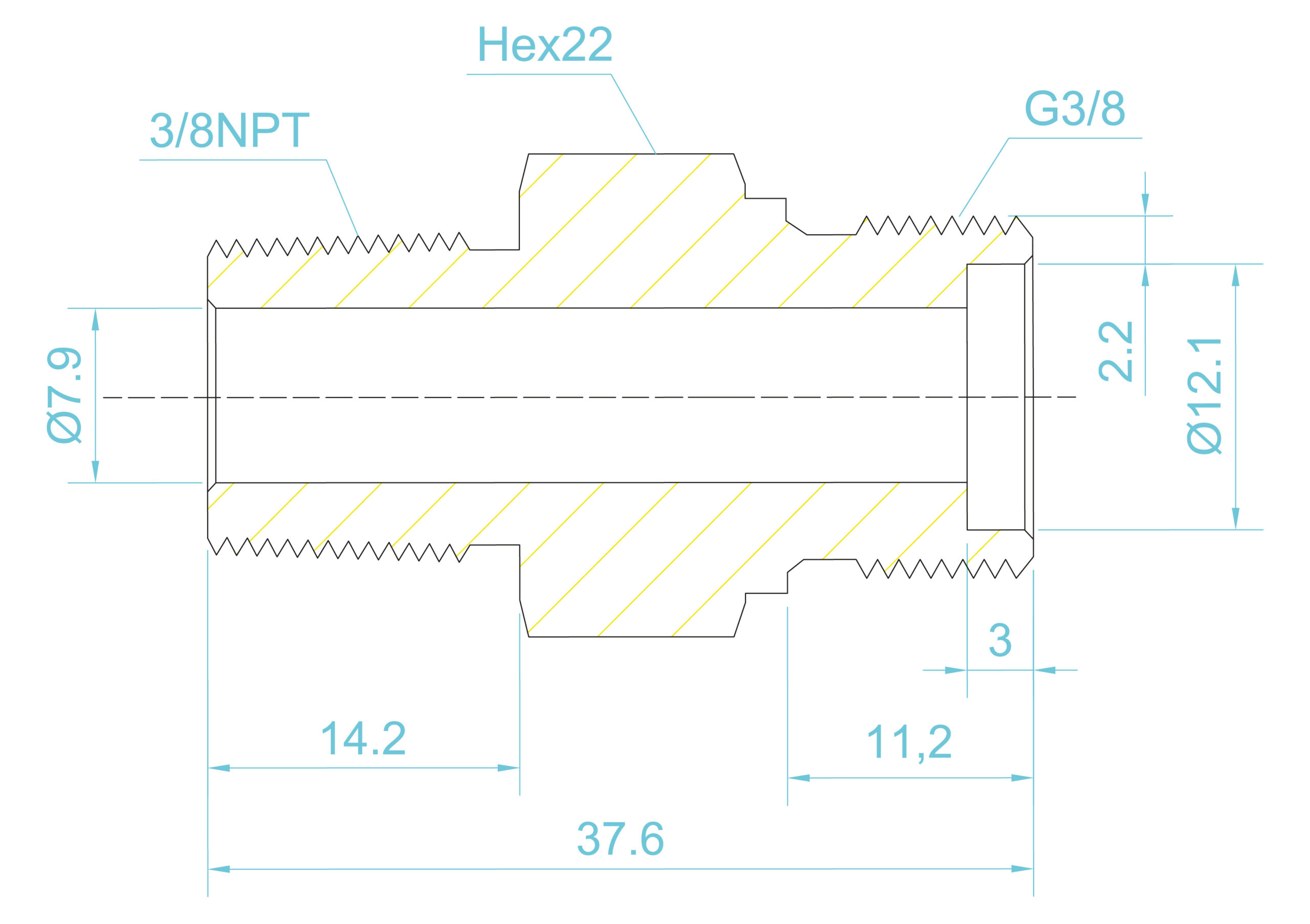 Prosta złączka z gwintami zewnętrznymi 3/8" BSP - 3/8" NPT <br>ze stali nierdzewnej - obrazek 5